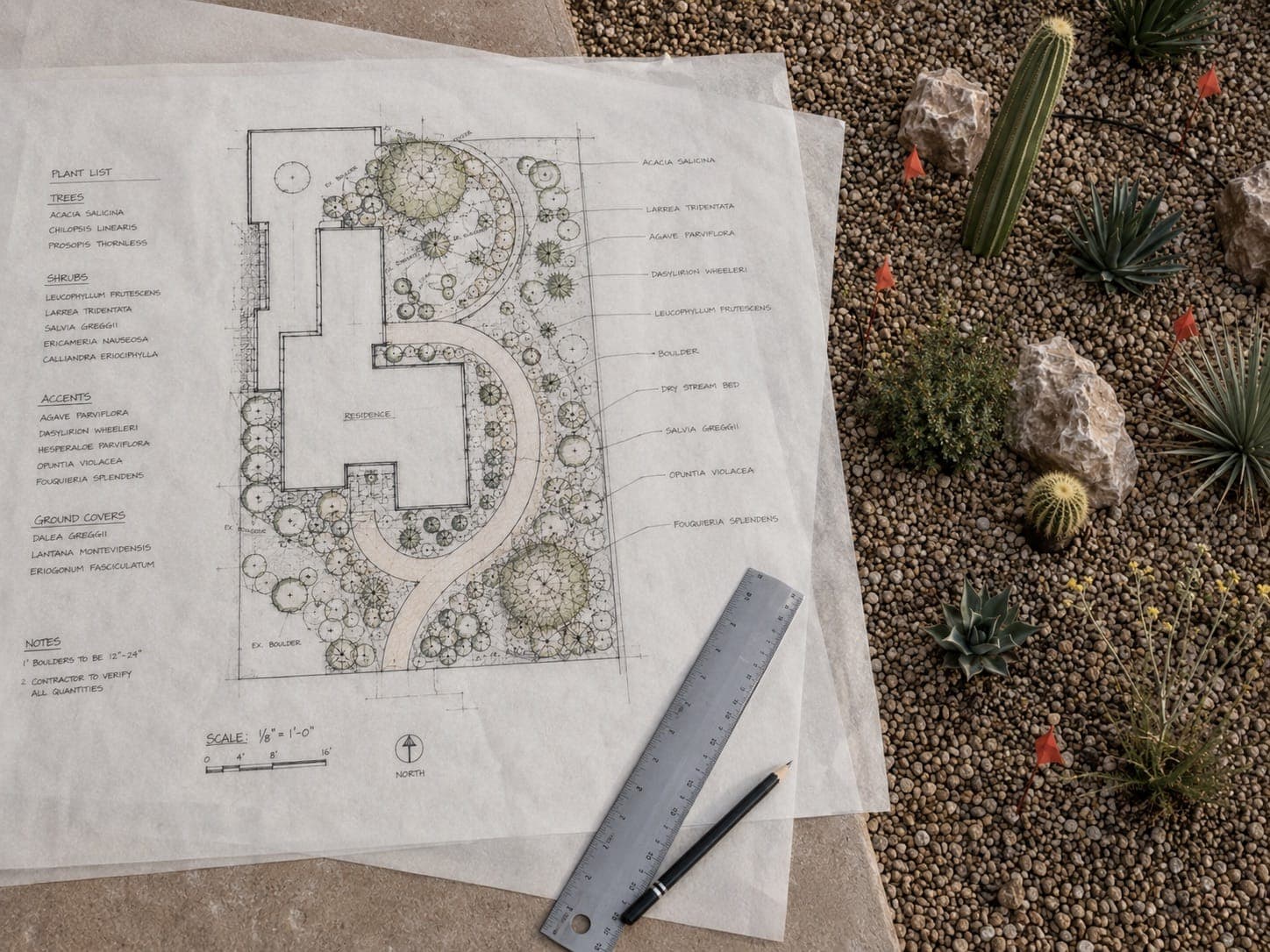 Hand-drawn landscape design plan